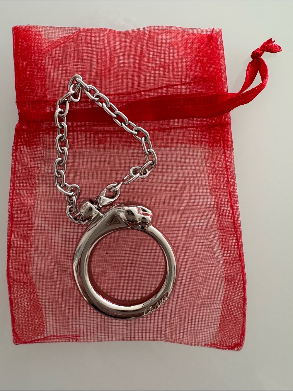 Cartier Silver Circular Pendant Necklace with Red Pouch